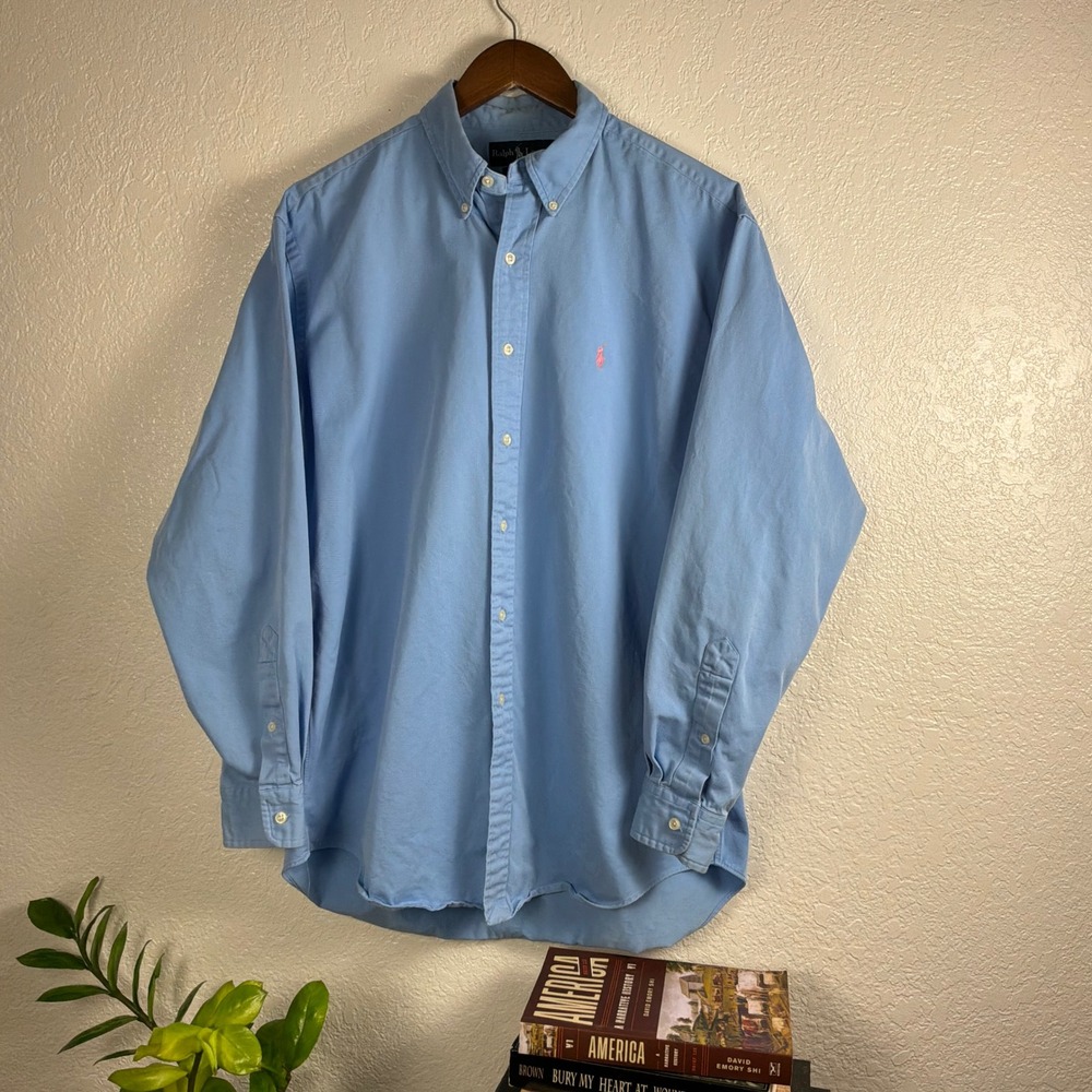 Ralph Lauren Blake Button Down Mens Medium Blue Good Vintage Oxford